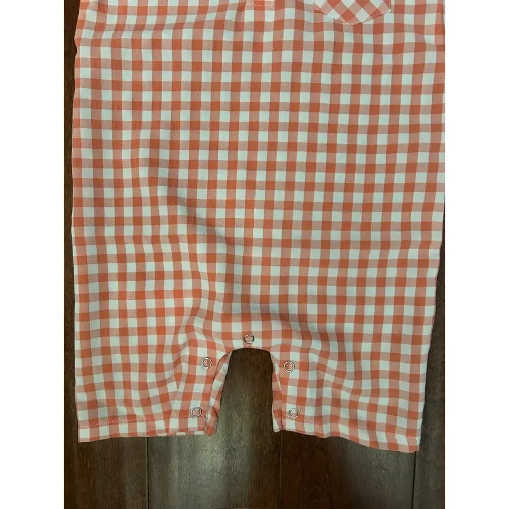 Me & Henry Orange Gingham Short Sleeve Baby Romper, Size 18-24 Months